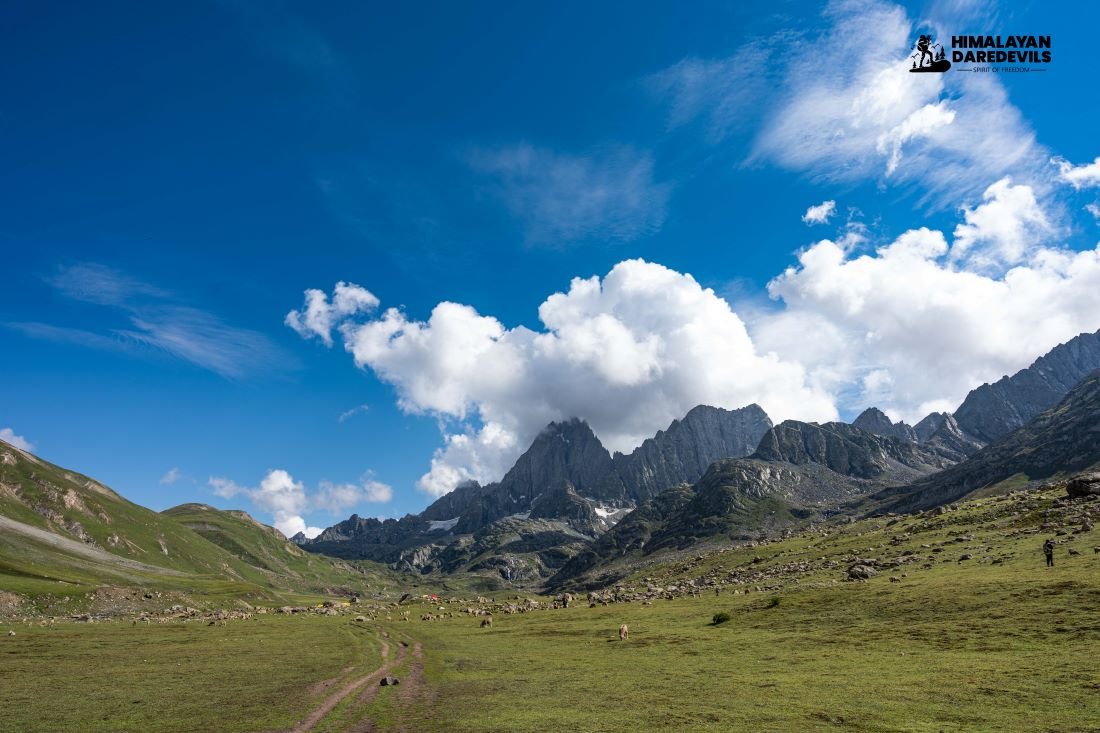 Towering mountains and clear blue lakes in Kashmir